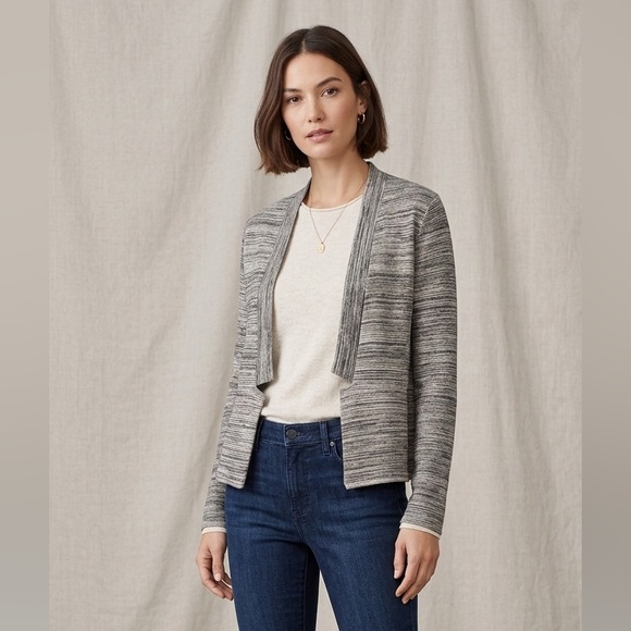 Eileen Fisher Sweaters - Eileen Fisher Notch Collar Cardigan Maple Oat‎ Open Front Grey Classic Work